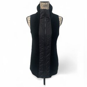 Eileen Fisher Black Merino Wool & Nylon Trim Sweater Vest XS EUC